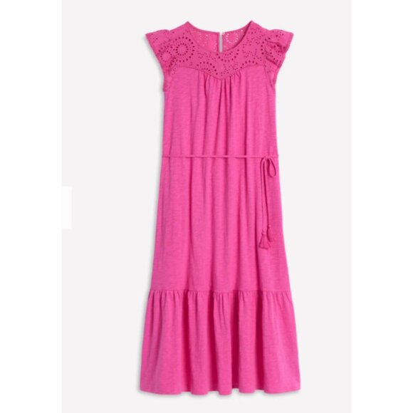 Boden Maxi Dress 8 L Cotton Colorful Smocked Pockets Short Sleeve Washable NEW - Picture 5 of 16